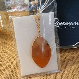 Nwt Rosemarie Collection Large Amber Stone Necklace, 2.5 Inches Long.